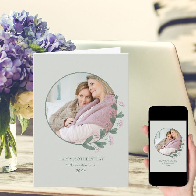 Carte Cadre photo rose Fleur de Fleur Joyeuse Fête des M (Créateur téléchargé)