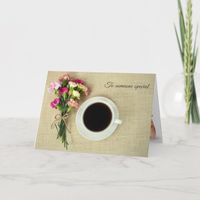 Carte Café d'anniversaire avec bouquet de carnation (Devant)