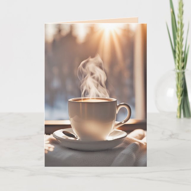 Carte Café d'anniversaire par fenêtre d'hiver (Devant)