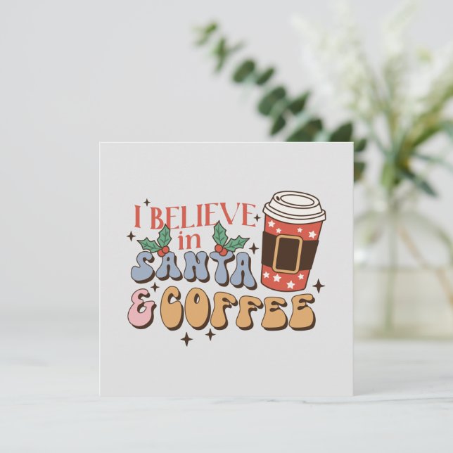 Carte Café de Noël | Père Noël et café (Debout devant)