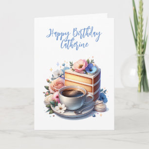 Carte Café et gâteau   Joyeux anniversaire personnalisé