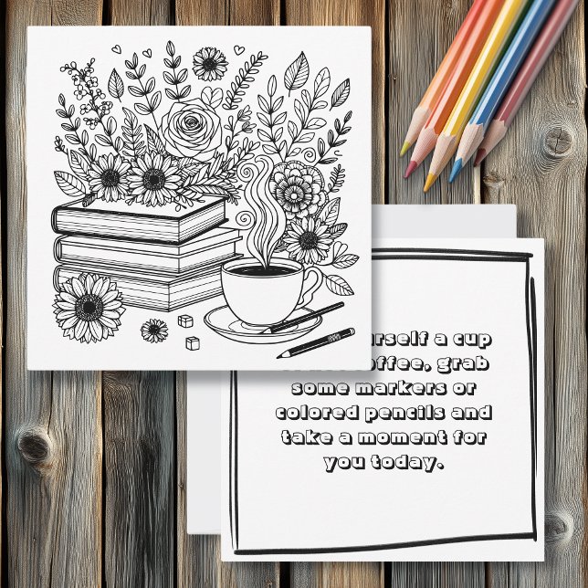 Carte Café et livres | Page Couleur adulte (Créateur téléchargé)
