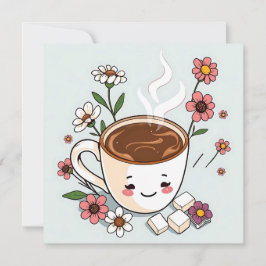 Carte Café mignon et fleurs Whimsical