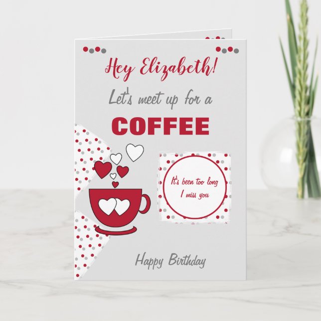 Carte Café rouge et gris et amis Anniversaire (Devant)