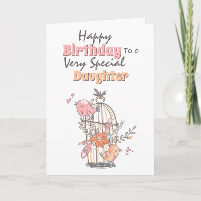 Carte Cage à oiseaux fleurs fantaisistes vœux d'annivers (Devant)
