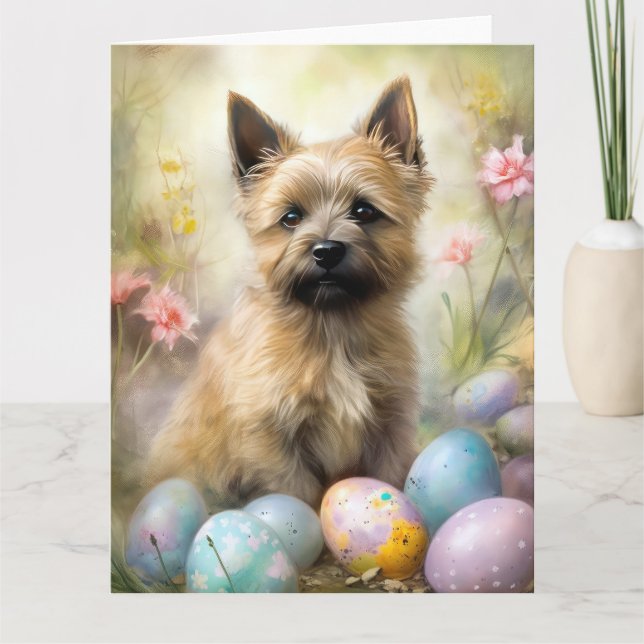 Carte Cairn Terrier avec les oeufs de Pâques (Devant)