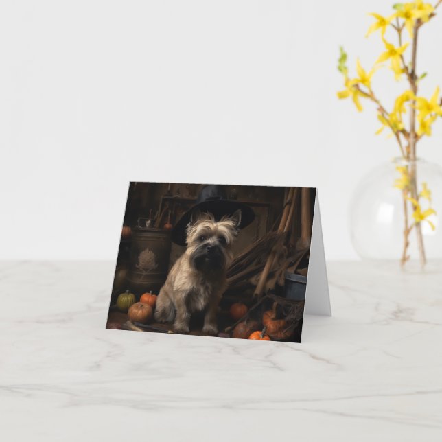 Carte Cairn Terrier Citrouilles Halloween effroi (Fleur jaune)