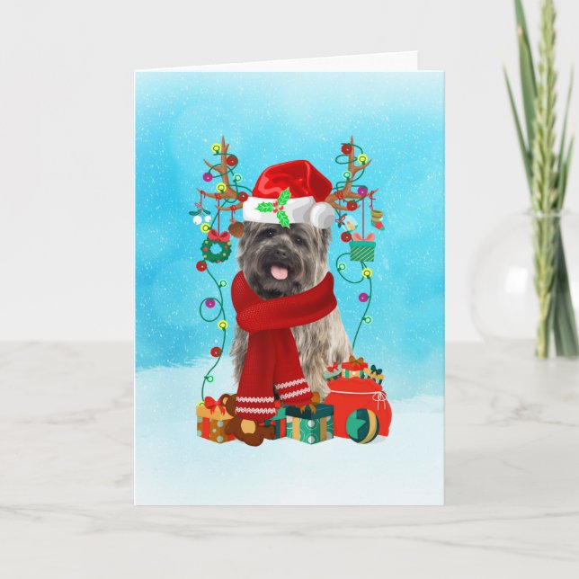 Carte Cairn Terrier dans la neige avec des cadeaux de No (Devant)