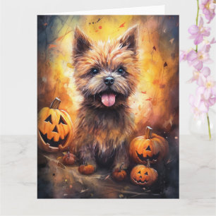 Carte Cairn Terrier Halloween avec citrouilles effrayant
