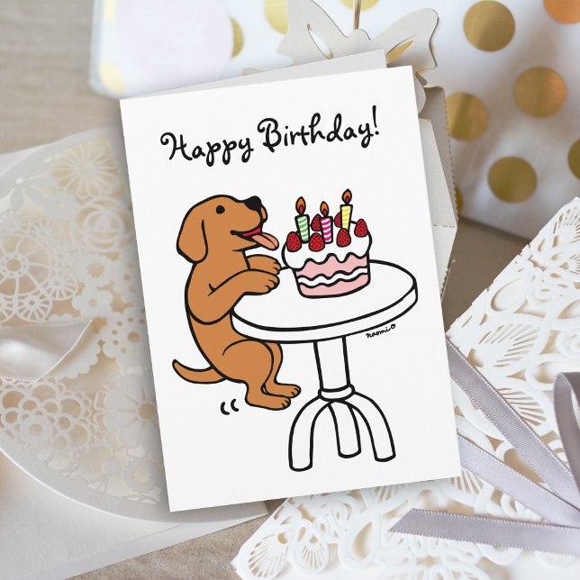 Carte Cake d'anniversaire Fox Red Labrador Cartoon Plaqu (Birthday Cake Fox Red Labrador Cartoon Birthday Card with plain white background for dog lovers.)