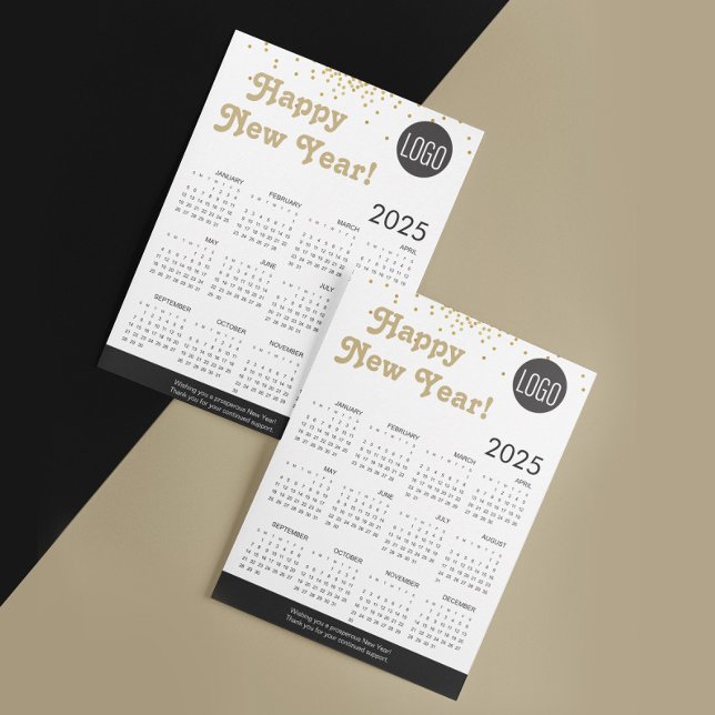 Carte Calendrier 2025 Bonne année Confetti Logo Code QR (Modern retro trend 2025 calendar corporate logo card.)
