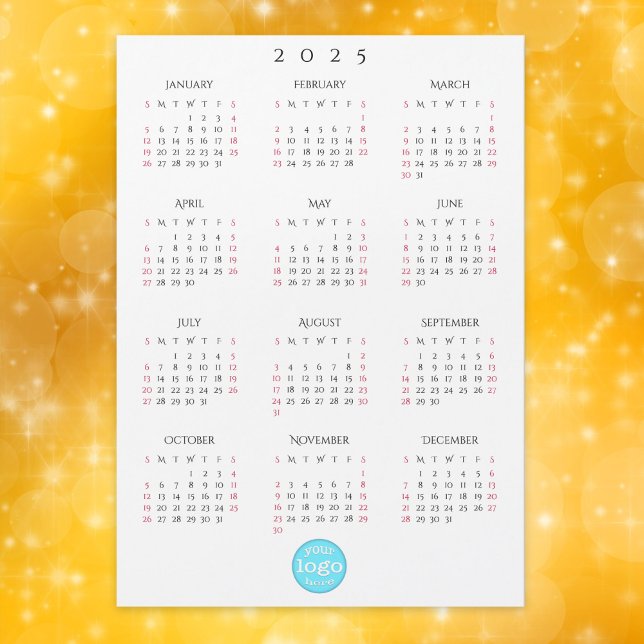Carte Calendrier 2025 - Logo Entreprise Personnali (Custom Company Business Logo 2025 Calendar Card)