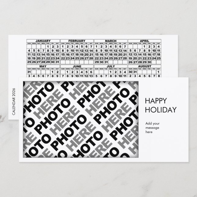 Carte Calendrier 2026 Ajouter 1 Photo Simple Card (Devant / Derrière)