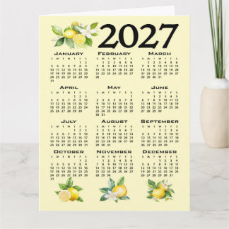 Carte Calendrier 2027 style italien citrons jaunes