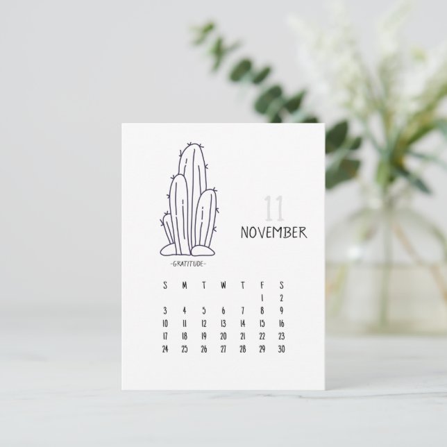 Carte Calendrier Cactus 2024 personnalisable de no (Debout devant)