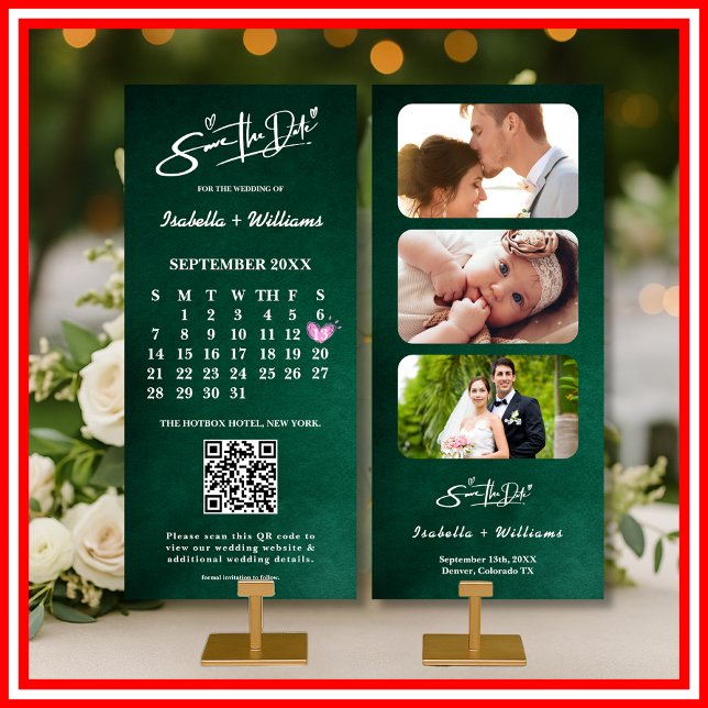 Carte Calendrier de codes QR de photos Vert Émeraude Enr (Créateur téléchargé)