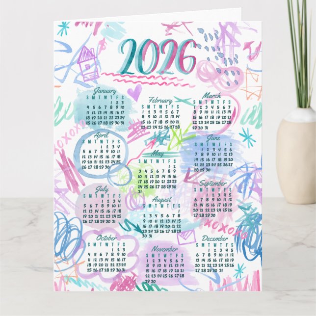 Carte Calendrier des scripts d'aquarelle (Devant)