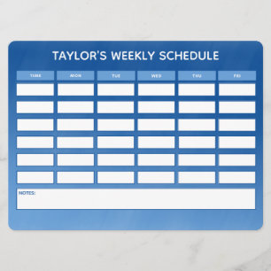 Carte Calendrier hebdomadaire simple Blue Ombre