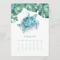 Carte Calendrier Octobre, Tortue de mer