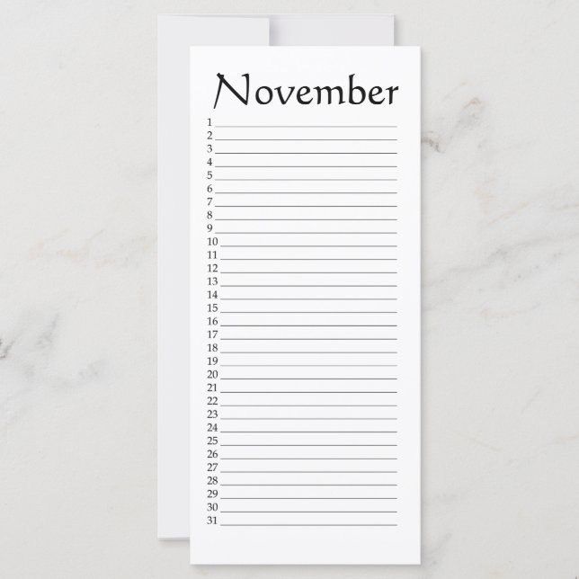 Carte Calendrier perpétuel novembre (Devant)