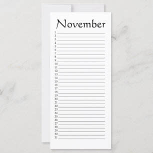 Carte Calendrier perpétuel novembre