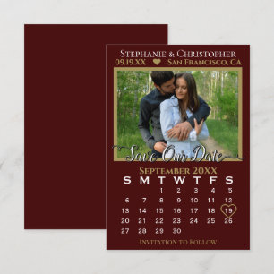 Carte Calendrier photo Auburn & Gold Mariage Enregistrer