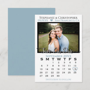 Carte Calendrier Photo Bleu Poussiéreux Mariage Sauvegar