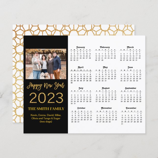 Carte Calendrier photo du budget 2023 Gold Script  (Devant / Derrière)