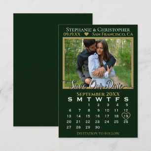 Carte Calendrier photo Hunter Mariage vert Enregistrer n