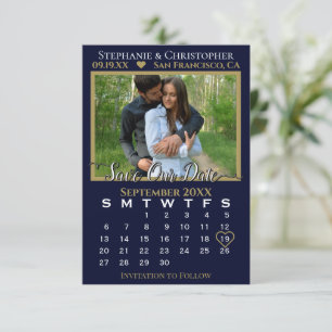 Carte Calendrier photo Marine & Gold Mariage Enregistrer