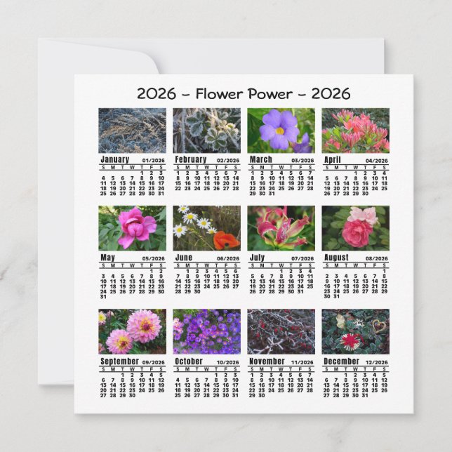 Carte Calendrier photo personnalisé 2026 Dimanche début (Devant)