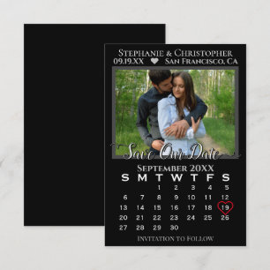 Carte Calendrier photo simple Mariage noir Enregistrer n