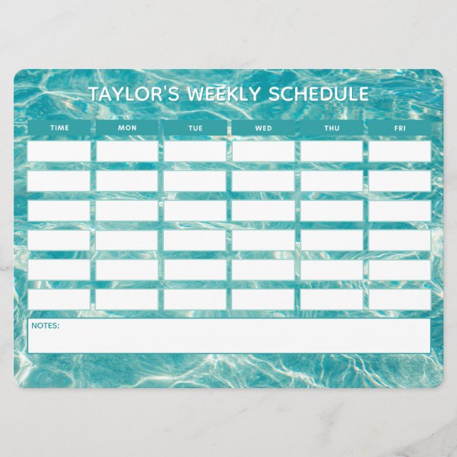 Carte Calendrier scolaire hebdomadaire turquoise en marb (Devant)