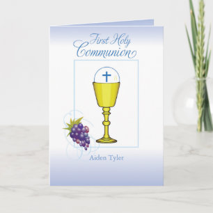 Carte Calice de première communion garçon personnalisé a