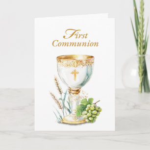 Carte Calice et raisins de la première communion adulte