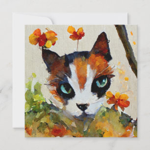 Carte Calico cat dans le jardin