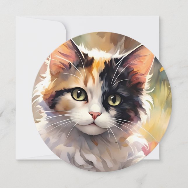 Carte Calico Cat et Papillons dans le jardin de printemp (Devant)