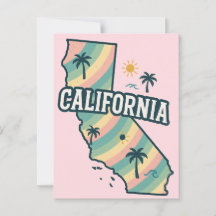 Carte California Illustrated Bold Colorful Postcar