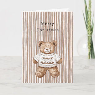 Carte Calinours Noël Mignon Heureux Ours en Peluche Rayu