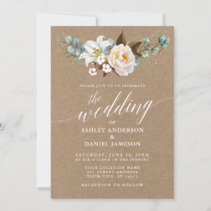 Carte Calligraphie Botanique Mariage Kraft Photo Invitat
