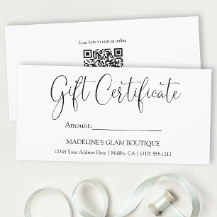 Carte Calligraphie moderne Business QR Certificat cadeau