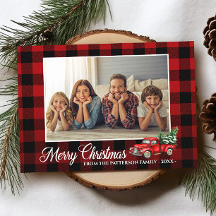 Carte Calligraphie Script Photo Buffalo Plaid Camion Rou