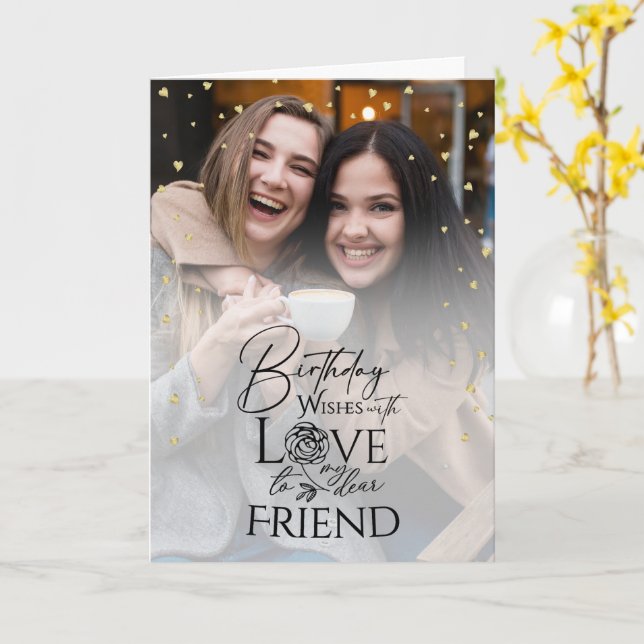 Carte Calligraphy Photo Minimalist Friend Birthday  (Fleur jaune)