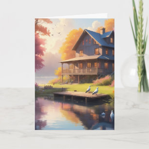 Carte calme au bord du lac   anniversaire de charmante m