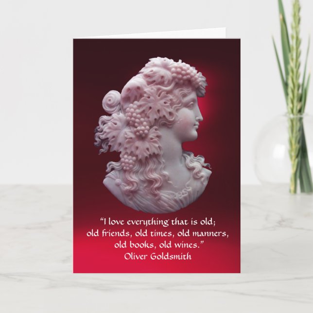 CARTE CAMEO ANTIQUE, DAME AUX RAISONS, CITATION DE VIN (Devant)