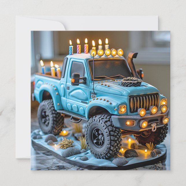 Carte Camion bleu Feu d'Anniversaire Bougies (Devant)