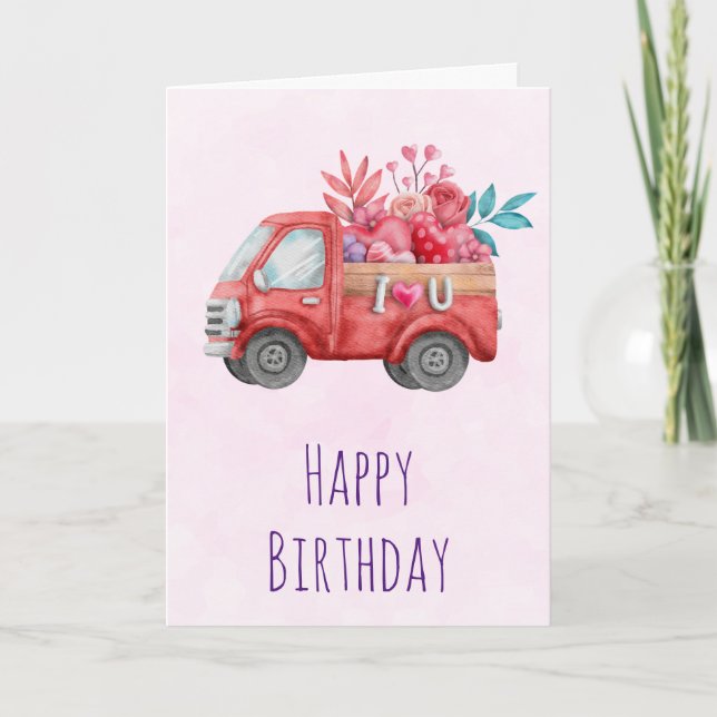 Carte Camion d'amour mignon avec Coeur Cargo Anniversair (Devant)