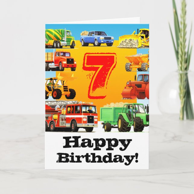 Carte Camion de construction pour enfants 7e anniversair (Devant)