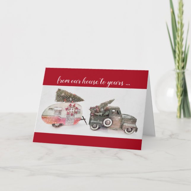 Carte camion de jouets et remorque de voyage Noël vacanc (Devant)