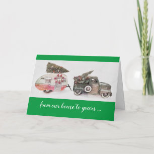 Carte camion de jouets remorque de voyage Noël en vert